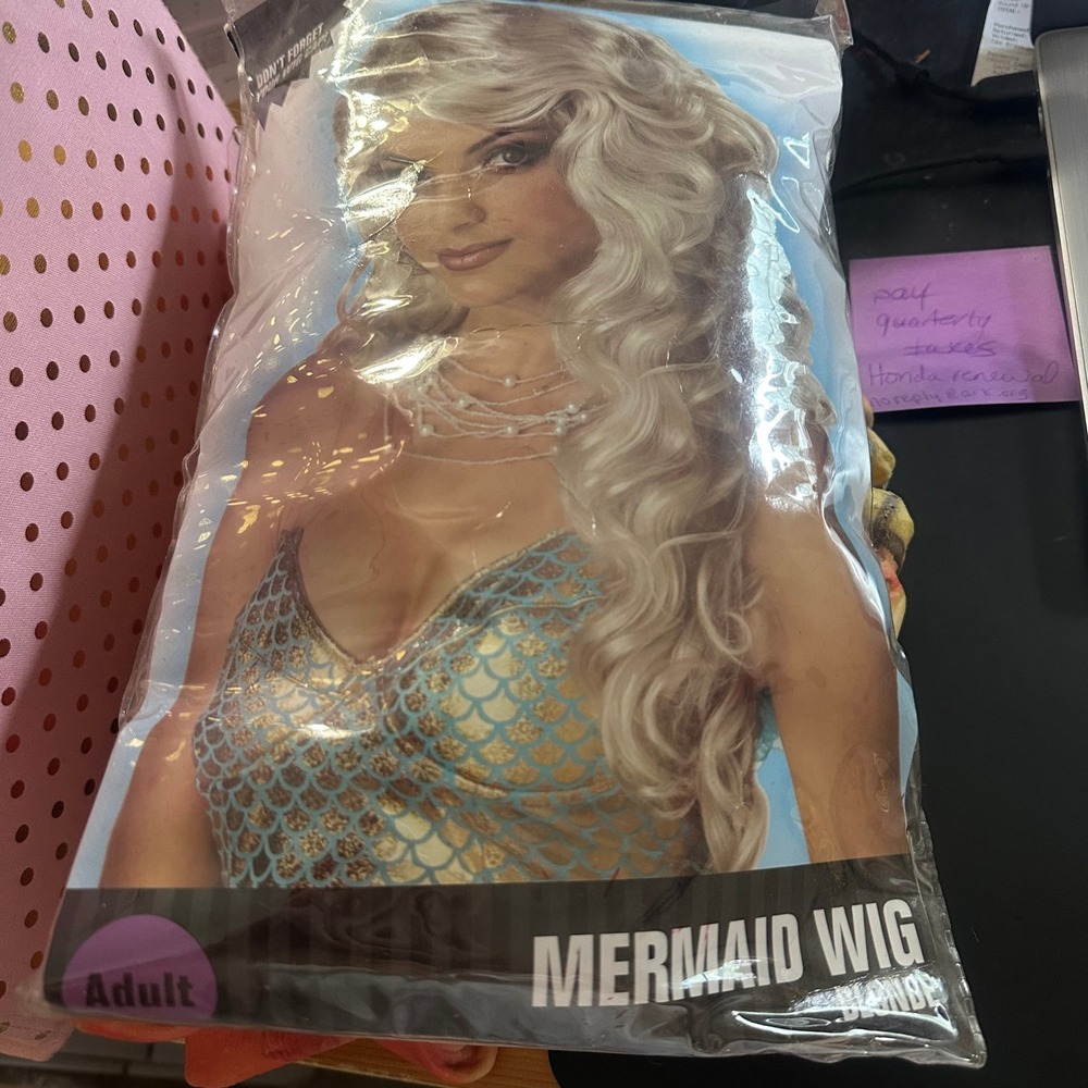 Adult Blonde Mermaid Wig Long Wavy Blonde Synthetic Hair Costume Cosplay